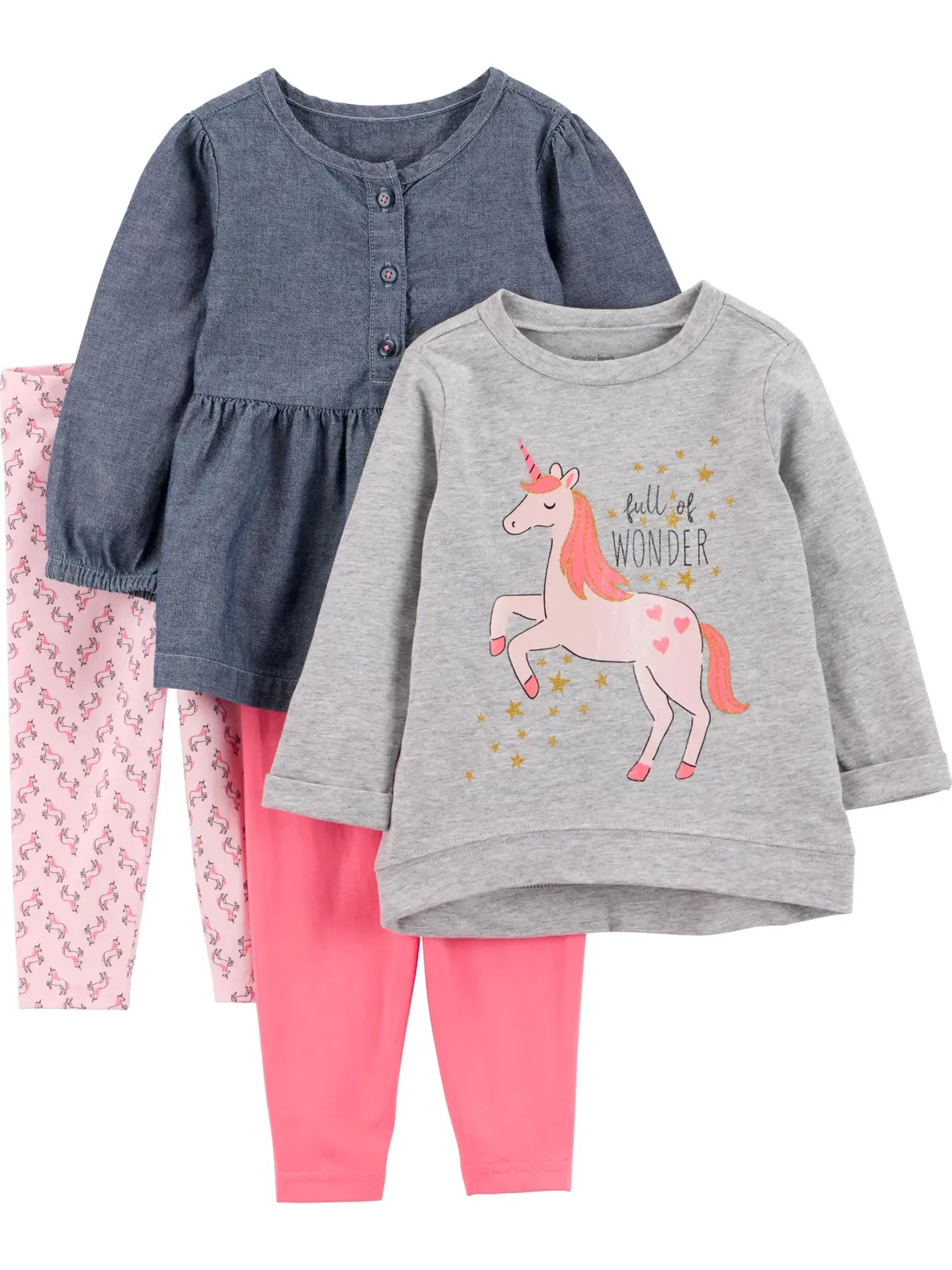 Simple Joys by Carter's Conjunto de 4 peças de camisa e calça de manga comprida para crianças e bebês meninas - 1