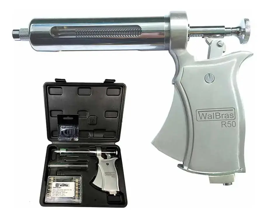 Walmur R50 Vacinador P/ Bovinos completa com agulhas e tubo de vidro reserva COR PRATA