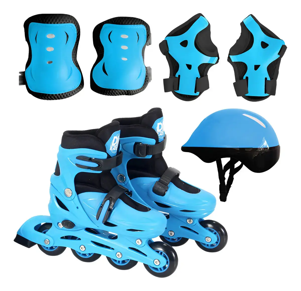 Patins Inline Ajustável Azul DM Toys C/ Proteção Para Crianças 30 A 41 - 1
