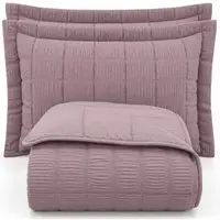 Kit Cobre Leito Linen Queen Micropercal 300 Fios Matelassê Colcha 3 Peças Efeito Creponado Lavanda