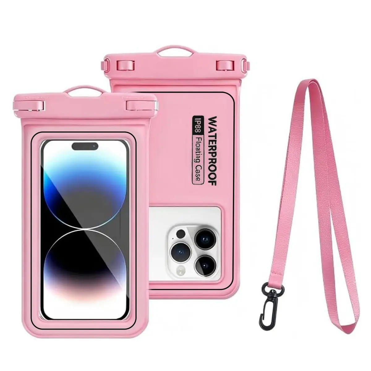 Bolsa Estanque Flutuante IP68 para Celular Até 6,7'' (Rosa) | Certificação IP68, Bolsa Flutuante, Com Cordão Ajustável, Janela Transparente, Uso Aquático