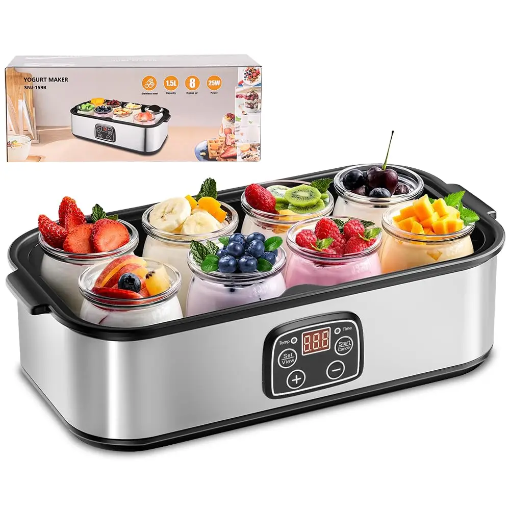 110V~127V, Iogurteira Elétrica, Iogurteira, 8 Copos Dispensadores, Capacidade Grande de 1400 ml, para Fazer Iogurte Caseiro, Cinza
