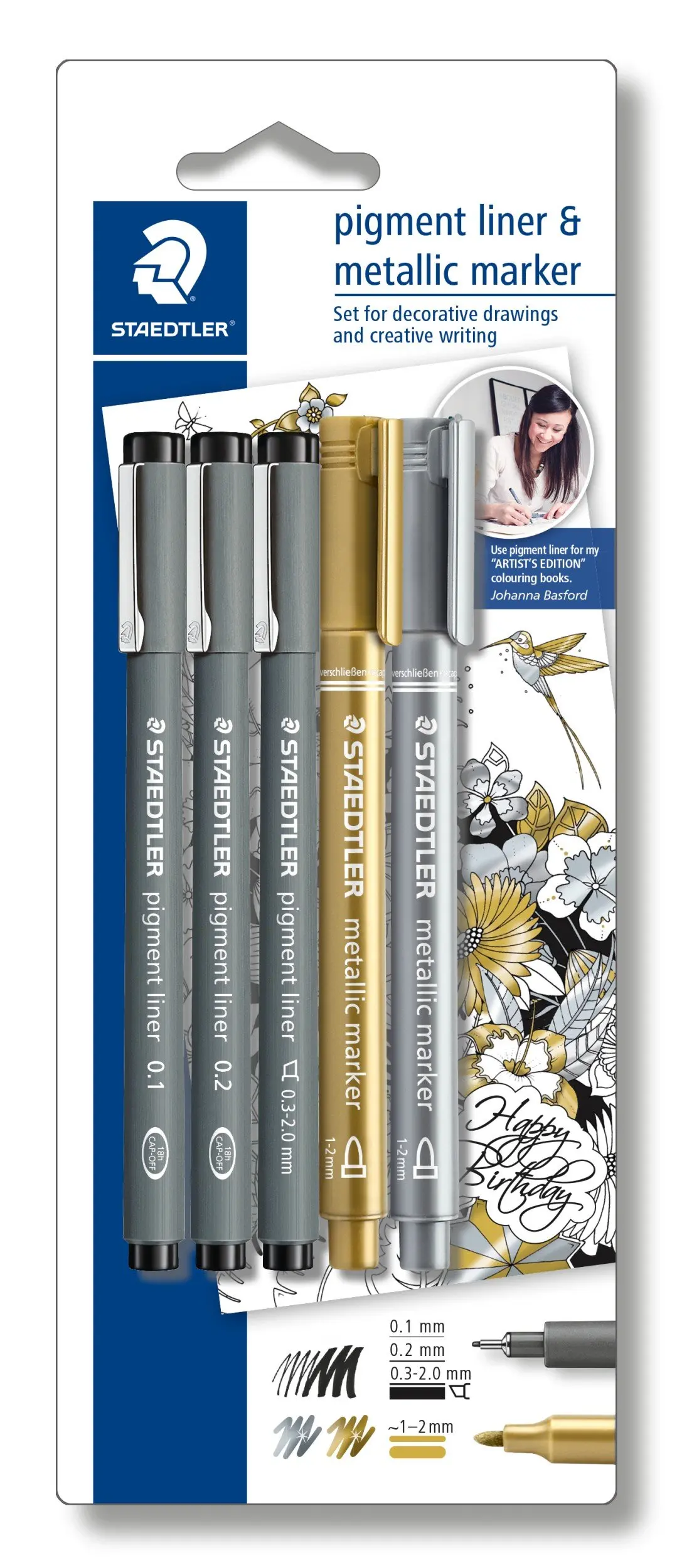 Kit Fineliner, Staedtler, Fineliner Pigment Liner 3un & Marcador Metalico 2un, 308 SBK3P305