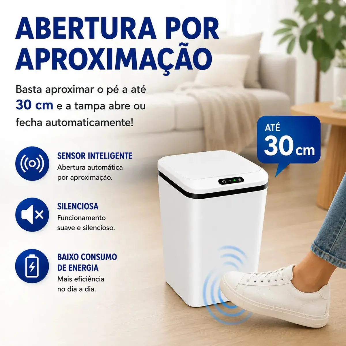 Lixeira Inteligente 16L Sensor Automático Recarregável USB-C 3 Modos Banheiro Cozinha Quarto thumbnail 3