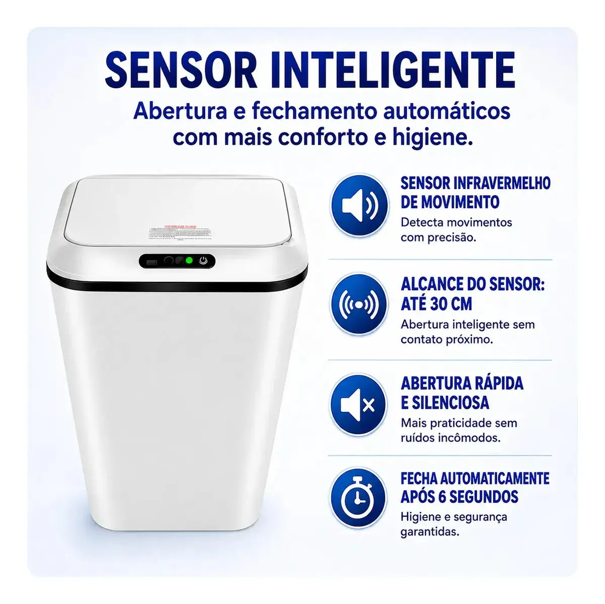 Lixeira Inteligente 16L Sensor Automático Recarregável USB-C 3 Modos Banheiro Cozinha Quarto thumbnail 4