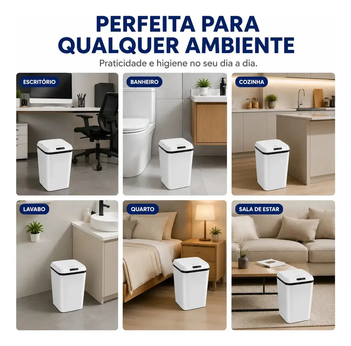 Lixeira Inteligente 16L Sensor Automático Recarregável USB-C 3 Modos Banheiro Cozinha Quarto thumbnail 6