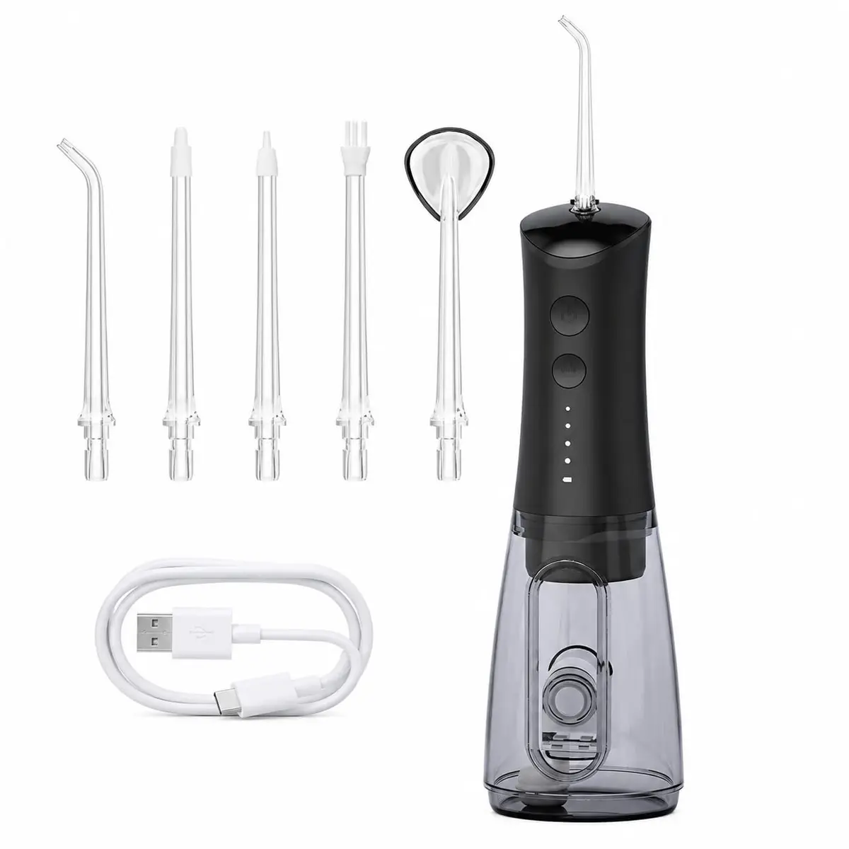 Irrigador Bucal Portátil USB-C 400ml IPX7 8 Modos Jato de Água Oral | 5 Bicos Inclusos, Recarregável USB-C, Tanque Removível, Indicador de Bateria LED, Uso Doméstico e Viagem