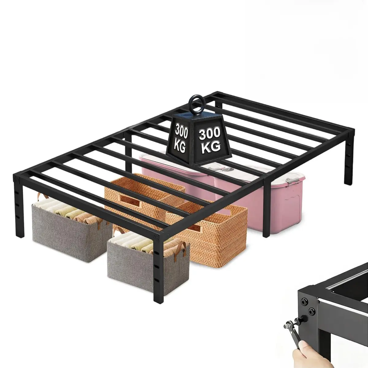 Estrutura De Cama De Metal, Tatami Cama Individual, Suporta até 400KG, Design Moderno, Fácil de Montar, 188cm*88cm Preto