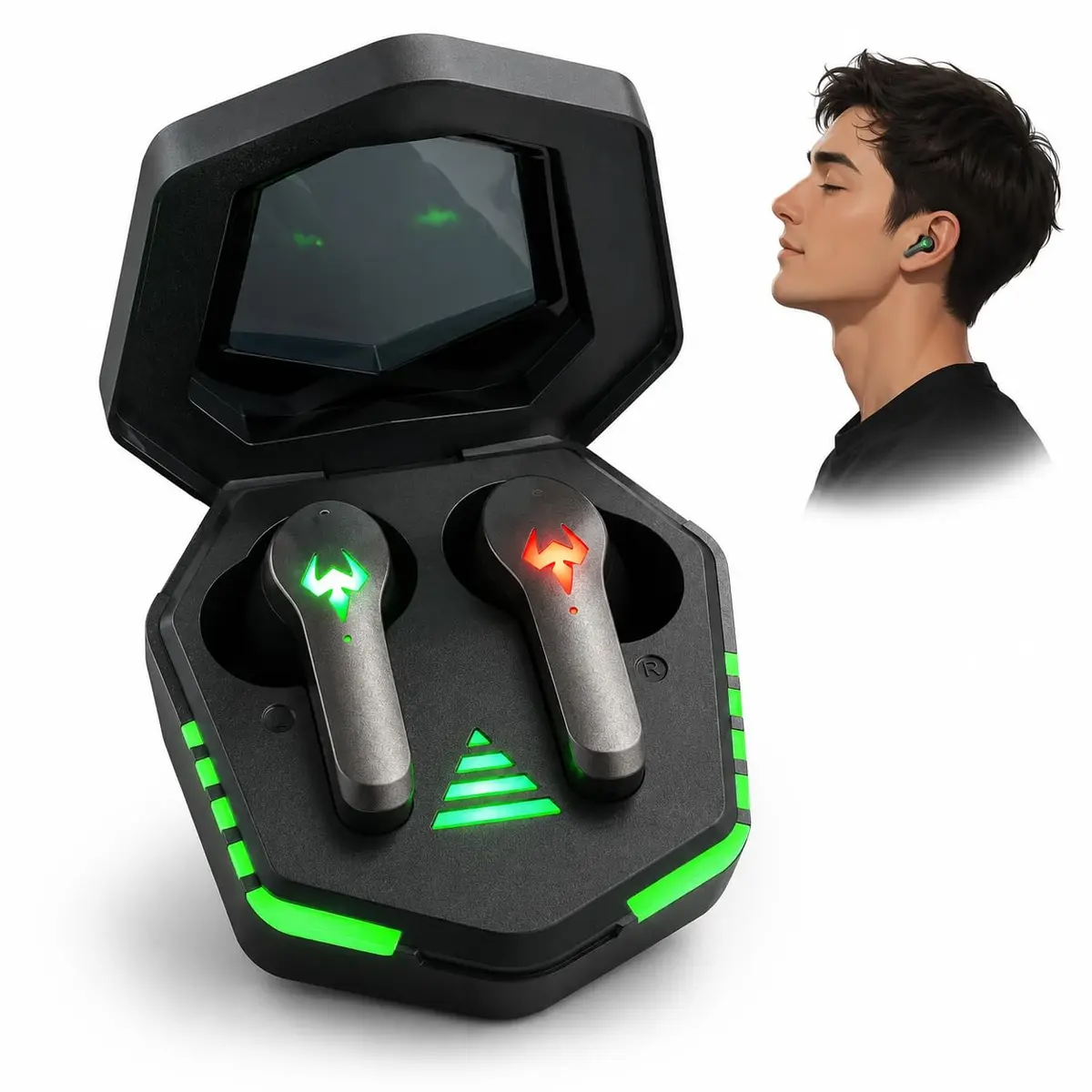 Fone de Ouvido Bluetooth 5.3 Sem Fio, Estojo de Carregamento com LED, Alcance de 10m, Compacto para Música e Vídeos - 1