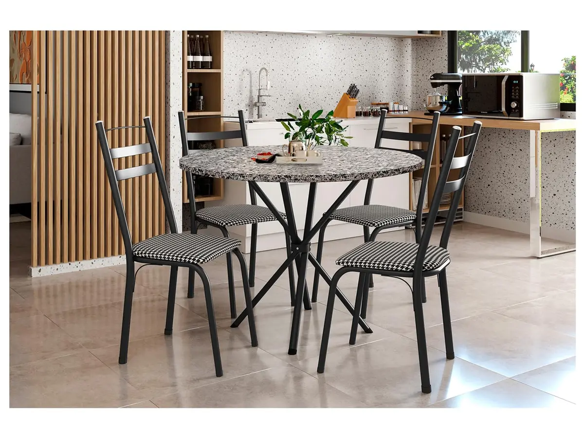 Mesa de Jantar 4 Cadeiras Redonda Artefamol América Capri