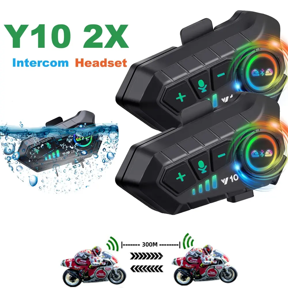 Kebidumei yp10 2x sem fio bluetooth5.3 capacete da motocicleta interfone fone de ouvido à prova dwaterproof água 300 m intercomunicador alto-falante fone de ouvido - 1