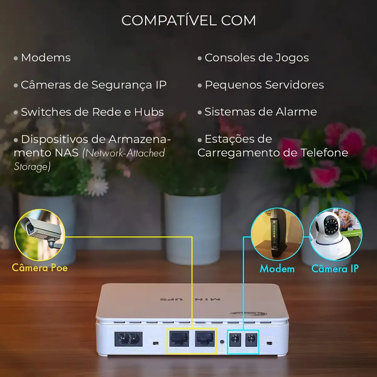 Mini UPS 35W ( Nobreak) USB Type-C Poe Bivolt KP-588 Kanup Branco thumbnail 7