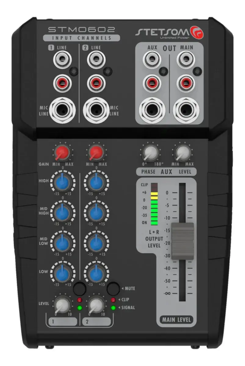 Mesa de Som Stetsom STM0602 de 2 Canais Com Equalização de 4 Bandas