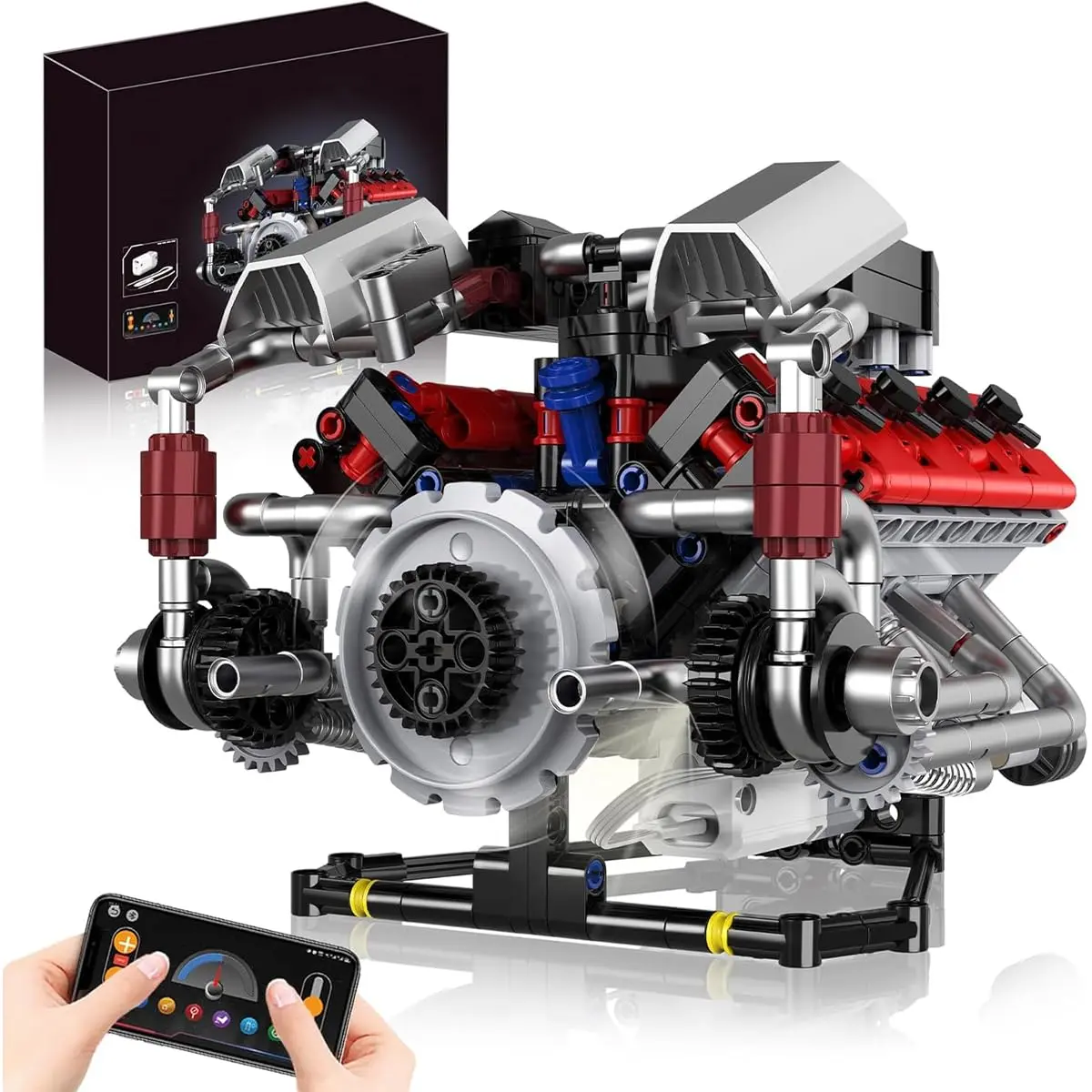 Blocos de Montar Construção de Motor V8 Modelo STEM Brinquedos 700 Peças Controle via App