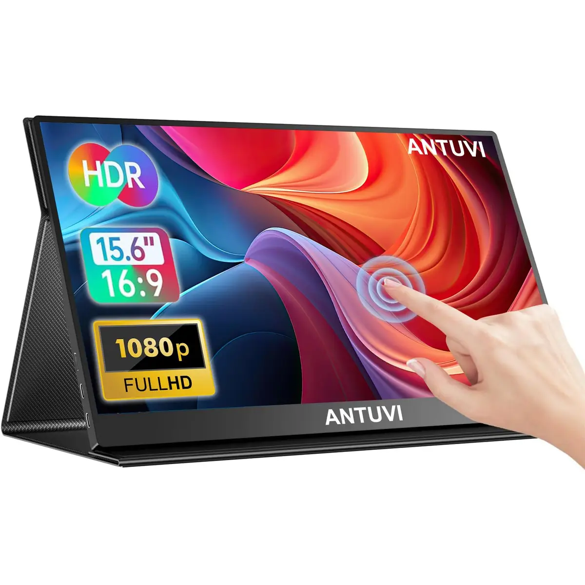 ANTUVI Tocável Portátil Monitor 15.6''+ Case, 1080P, MINI Segunda de Notebook Extensor De Tela, Ultra-Slim e Portátil, com Alto-falante de pé, Adequado para Viagens, Casa, Trabalho/Jogos - 1