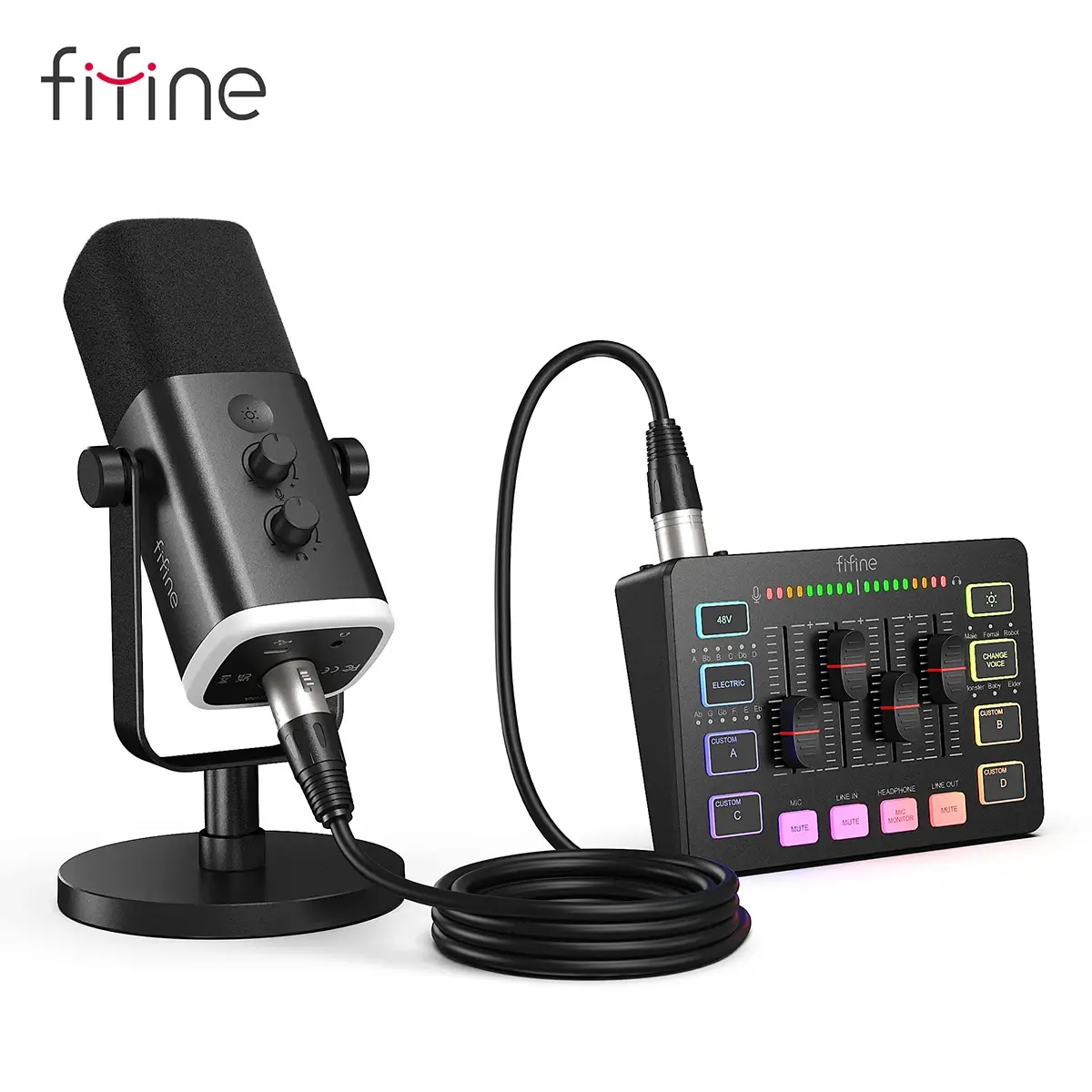 FIFINE Gaming Audio Set Microfone/Mixer/Headset para Streaming Podcasting,Podcast Set para Youtube/OBS/Tiktok/X/Instagram - AM8/H9/SC3