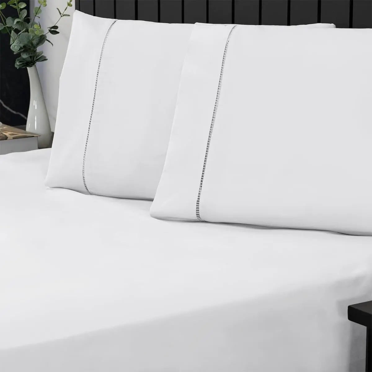 Jogo de Cama King Percal 400 Fios Ponto Palito 03 Peças, Antiácaro, Anti-pilling com Toque Macio - Branco