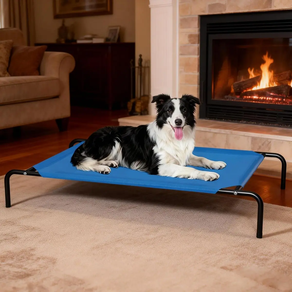 Cama elevada para cães de grande porte, camas elevadas para cães, rede impermeável refrescante para animais de estimação, para uso interno e externo, com malha respirável lavável (Azul 120 x 90 cm) - 1