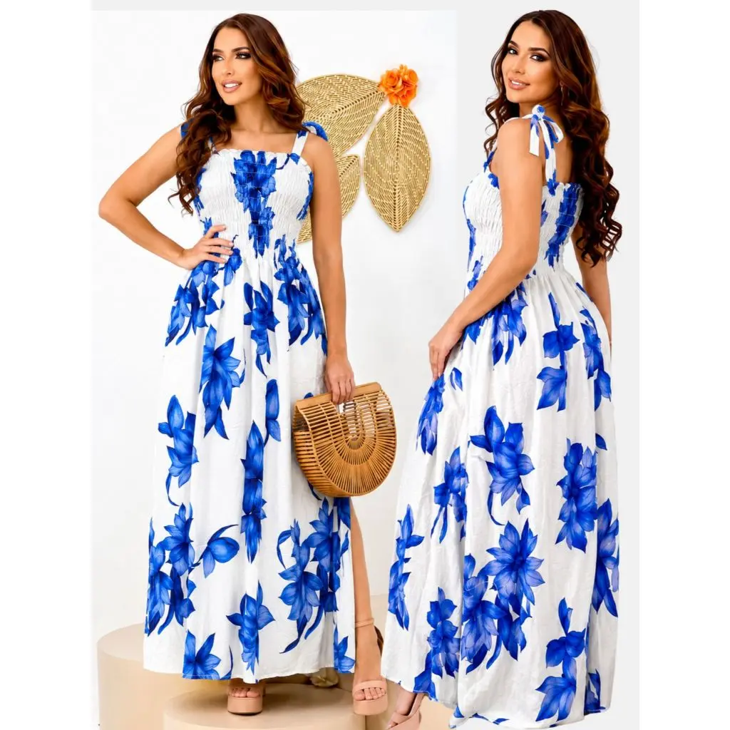 Vestido longo moda cristã feminino em Viscose/Viscolinho casual de alça Muito Lindo com elástico. - 1