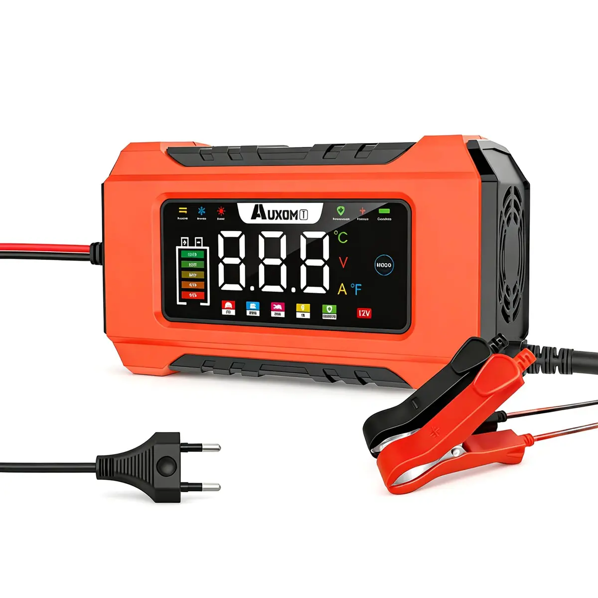 Carregador de Bateria Automotivo Inteligente 12V com Função Reparadora de Pulsos - Display Digital Bivolt para Carro, Moto, Caminhão e Veículos Agrícolas