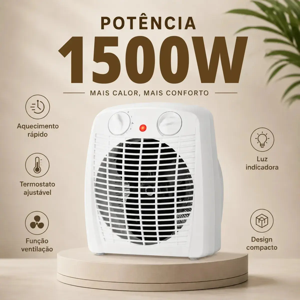 Aquecedor Elétrico 1500w Aq-100 Kian Branco thumbnail 3