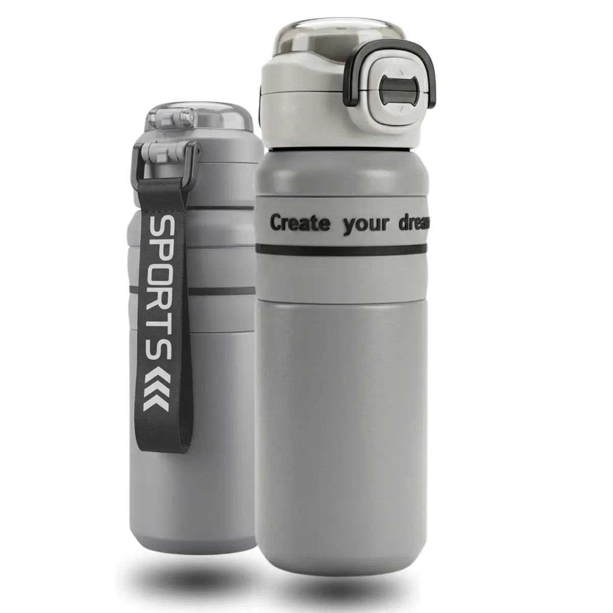 Garrafa Térmica Inox 650ml com Canudo de Silicone e Tampa Antivazamento – Squeeze Térmico Esportivo com Trava de Segurança e Alça – Garrafa de Água para Academia, Trabalho e Viagem (Cinza)