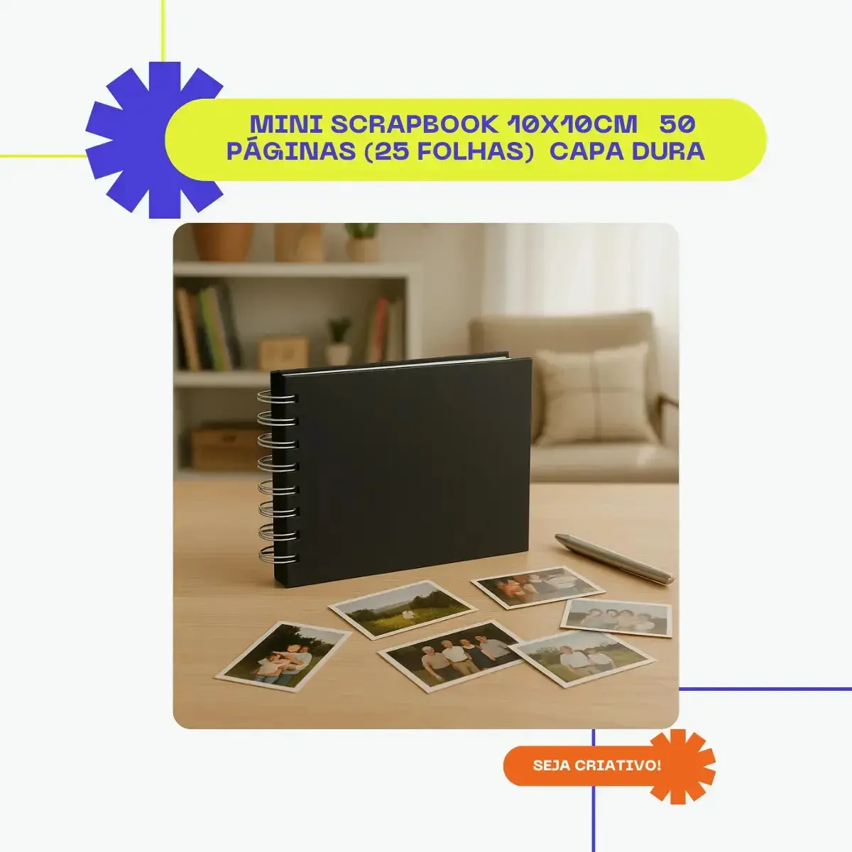 Mini Scrapbook Namorados 10x10cm 50 Páginas Capa Dura 180g Preto Capa Lisa thumbnail 2
