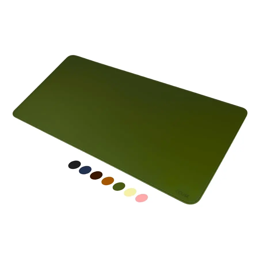 Mouse Pad Desk Pad Couse em Couro Ecológico 90x40cm + Porta-Copos Premium (Verde Musgo)