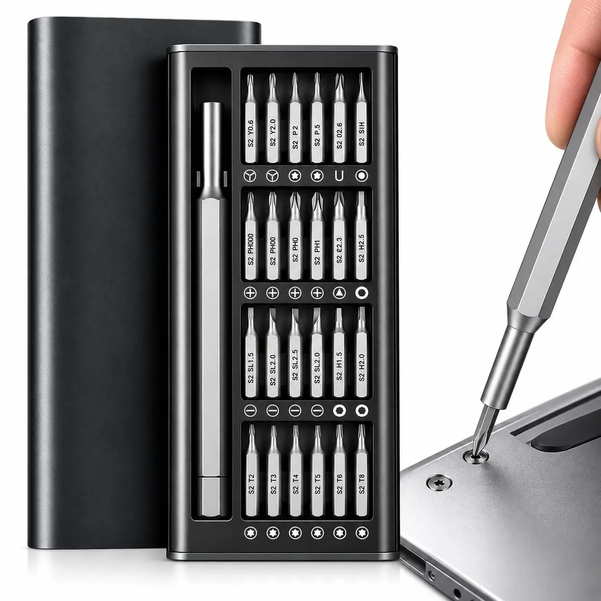 Jogo de Chaves de Precisão 24 Peças Magnéticas Estojo Premium | Reparo de Celular, Notebook e Eletrônicos. Ponteiras Cruzada, Torx, Pentalobe e Mais