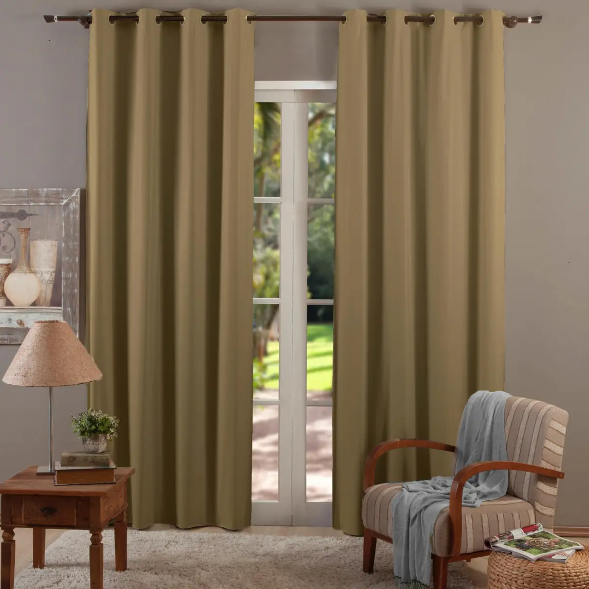 Cortina Blackout 2,80m x 2,50m Corta luz 100% com Ilhós Sala Quarto Casa Blecaute (Cáqui) - 1
