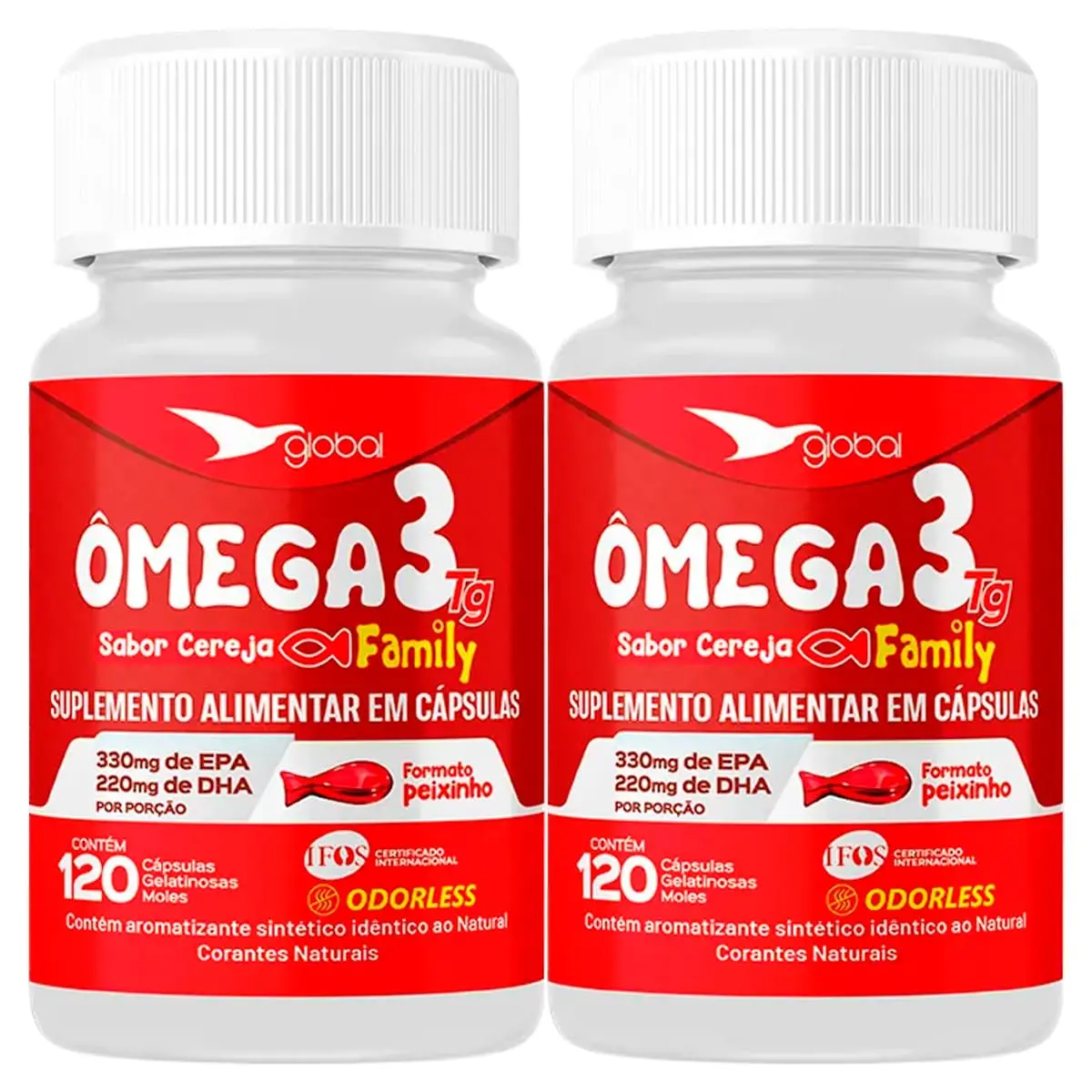 Kit 2 Ômega 3 Peixinho 33 EPA 22 DHA Family Global Suplementos 120 Cápsulas