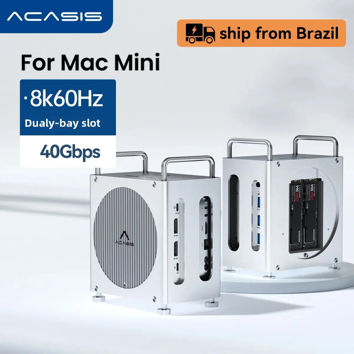 Acasis 8 em 1 Mac Mini M4/M4 Pro Docking Station USB-C Hub TF/SD 4.0 2DP 4K/60HZ & M.2 NVMe SSD Enclosure 8TB para Teclado Mouse Impressora Trabalho de escritório