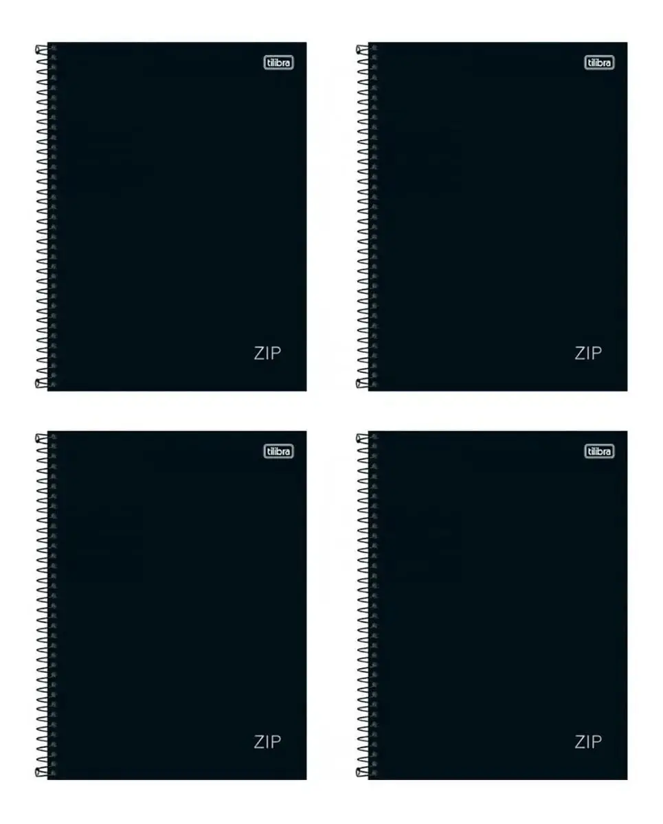 Kit 04 Cadernos Preto 10 Matérias CD Zip 160 Folhas - Tilibra