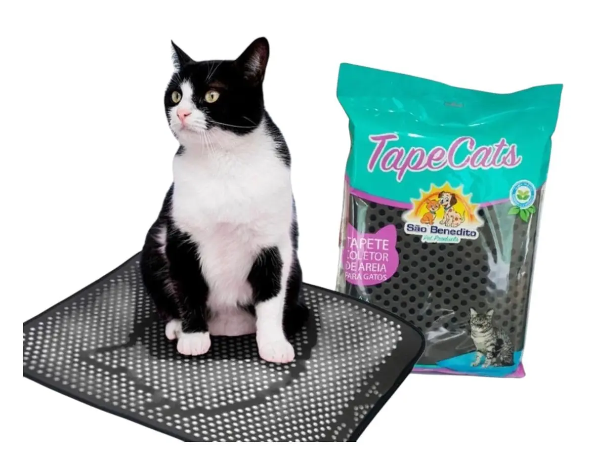 Tapete Coletor de Areia para Gatos - 68x56cm - Preto - E.V.A. e Polipropileno, Facil de Limpar, Ideal para Ambientes