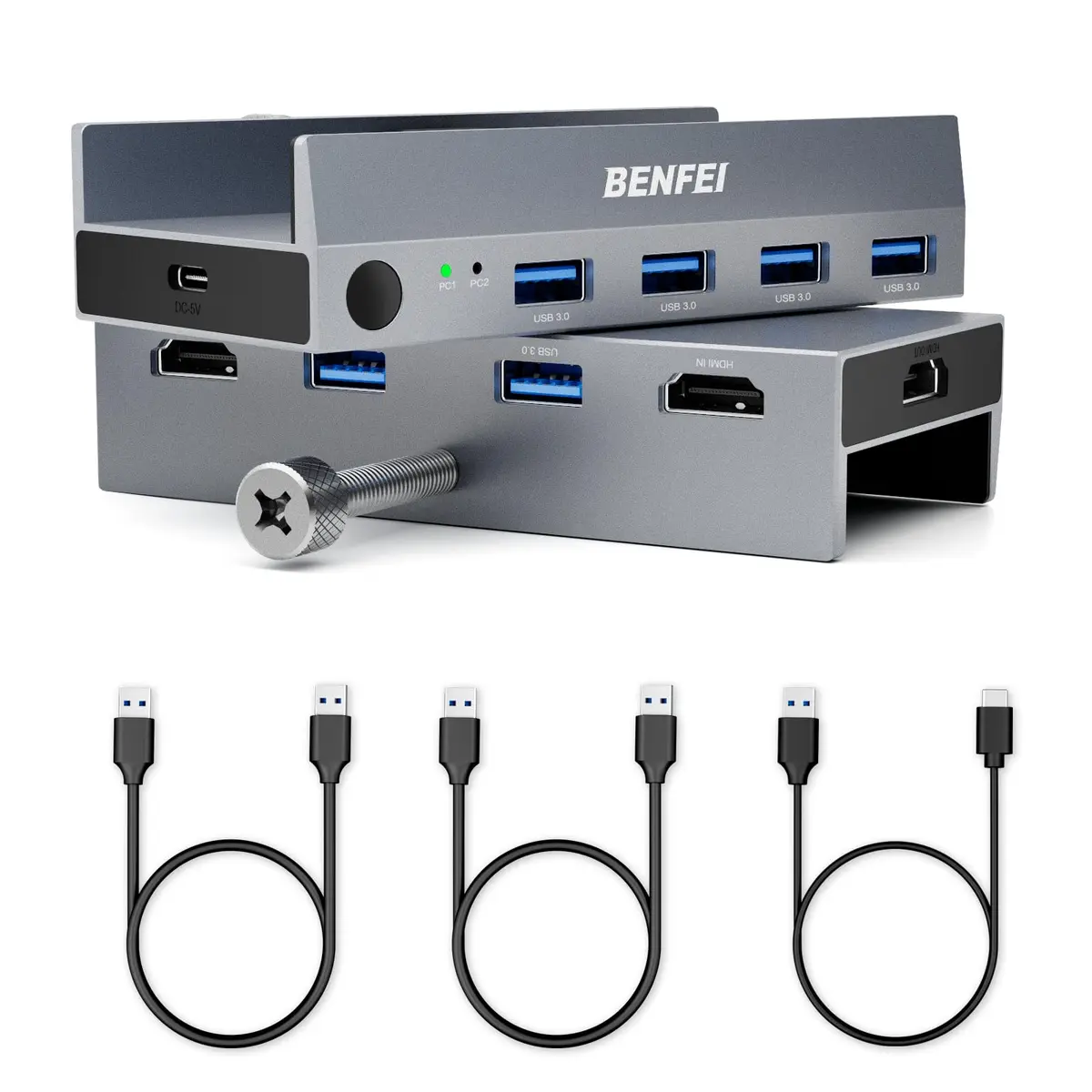 BENFEI Comutador USB 3.0 HDMI KVM (8K @60Hz) com 4 portas USB 3.0 para 2 computadores, monitor, teclado e mouse