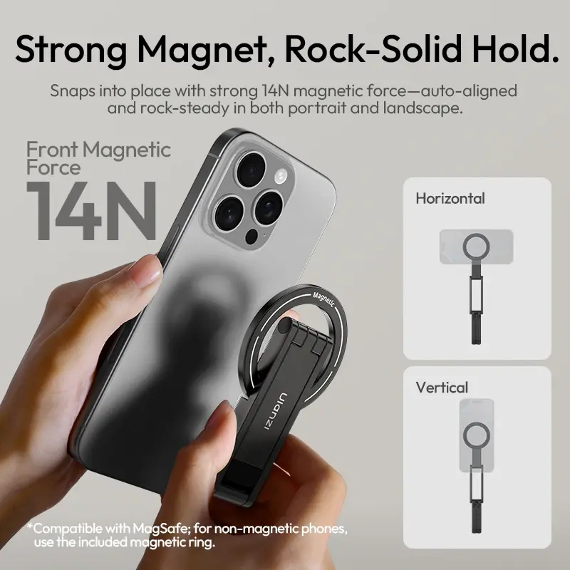 Ulanzi MA60 Tripé magnético dobrável para telefone, 0,8 cm, ultrafino para iPhone 16 15, suporte magnético de dupla face, alça de montagem em mesa, tripé