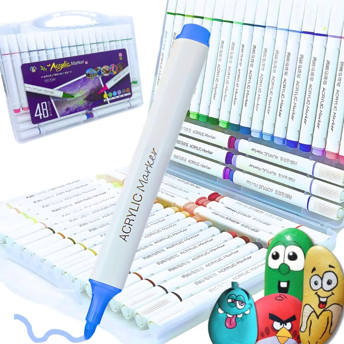 Marcadores Tinta Acrílica Triangular 48 Cores Ponta Média Base Água | Corpo triangular, para madeira, tela, cerâmica, tecido, papel, cartão, pintura e artesanato