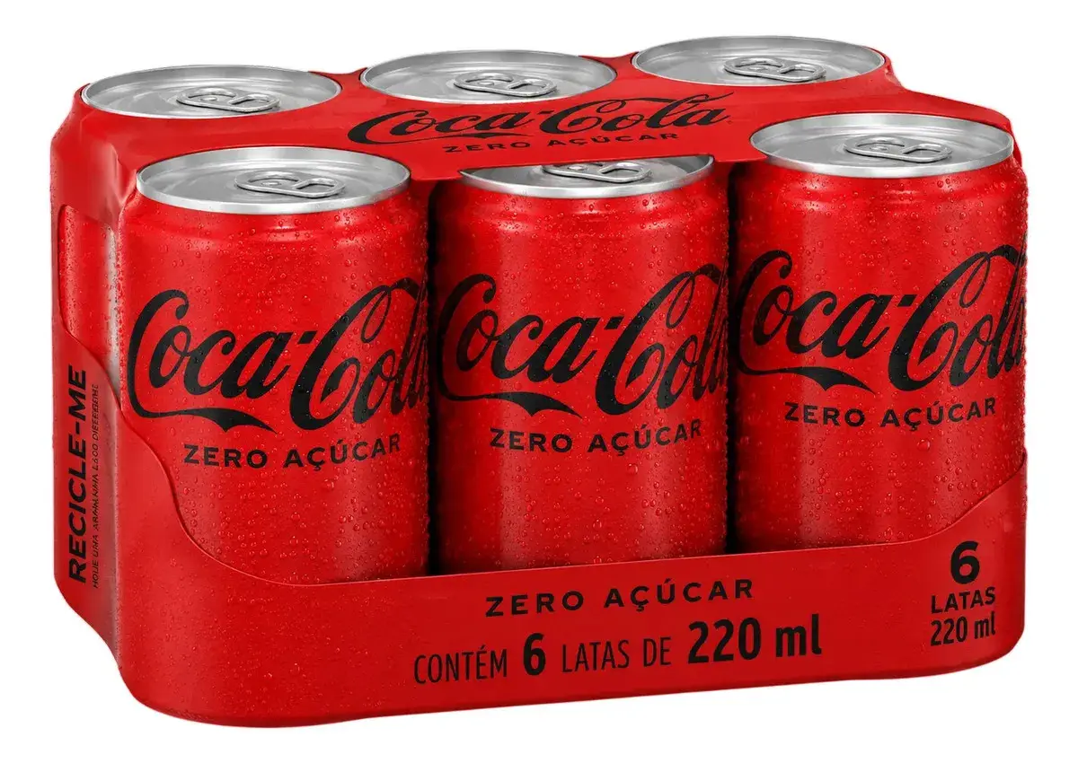 Pack Refrigerante Zero Açúcar Coca-Cola Mini Lata 6 Unidades 220ml Cada