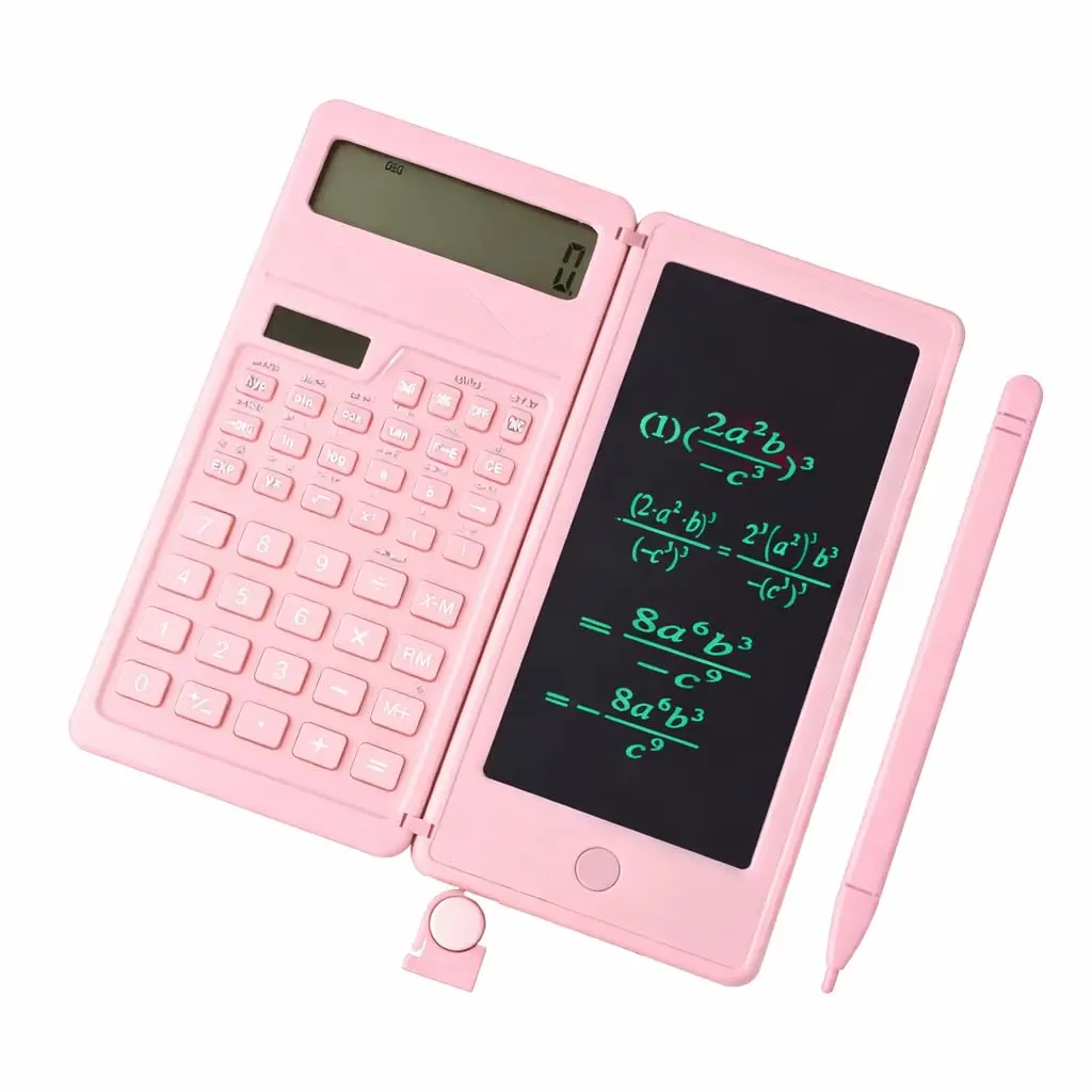 Calculadora Científica com Lousa Digital Bloco de Notas 240 Funções Preta 12 Dígitos Visor Duplo Tablet para Escrever Premium Engenharia - Acompanha Caneta (Rosa)