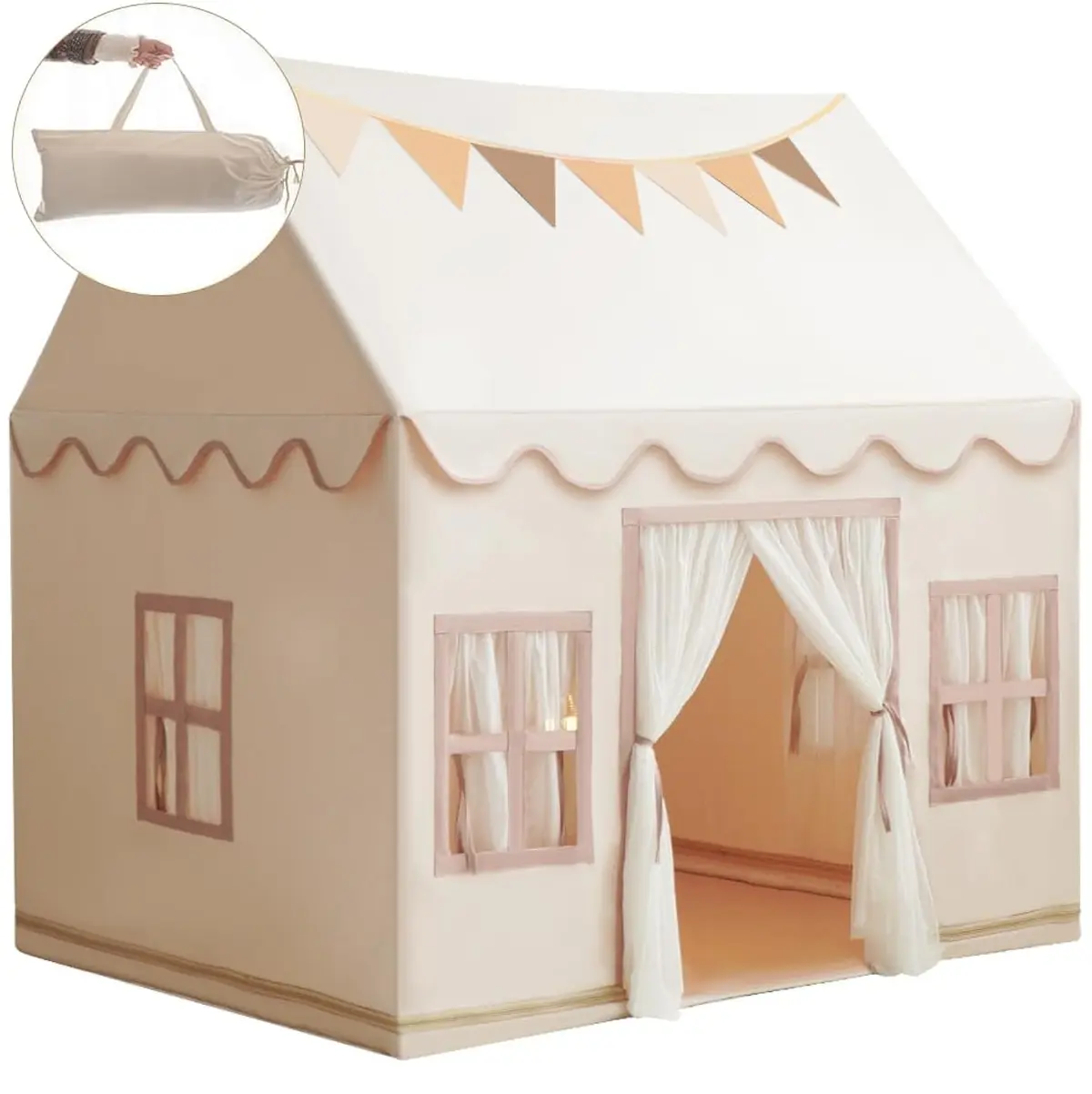 RONGFA Tapete Básico Para Tenda Infantil Grande Com Luzes De Estrelas, Bandeiras E Sacolas, Barraca De Brincar Para Crianças Interna E Externa, Tenda Tenda Lavável Para Meninos E Meninas, Casinha De B