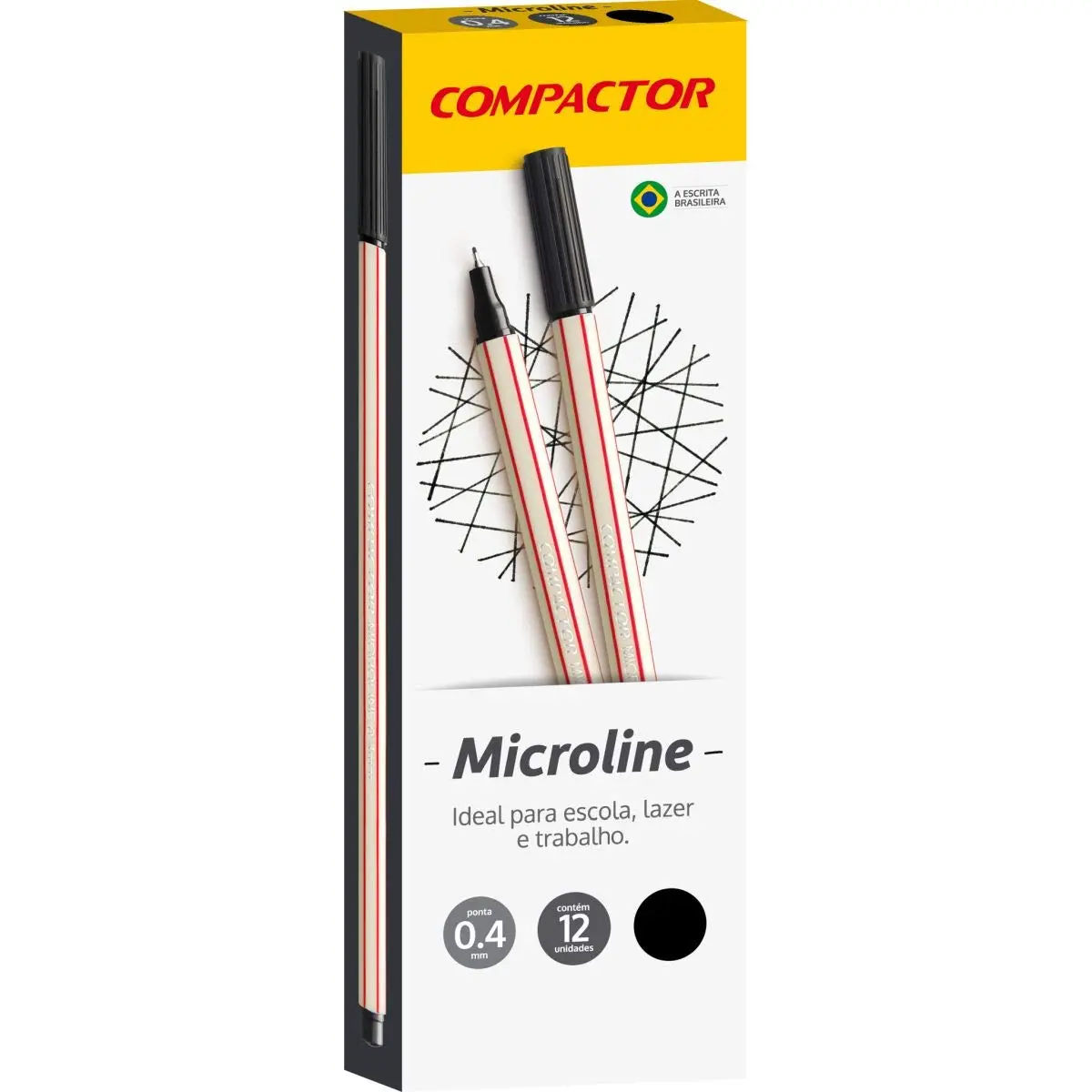 Compactor Caneta com Ponta Porosa 01546-PT, Preto, 0.4 mm, Pacote de 12