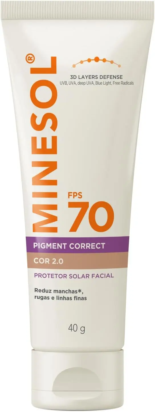 Protetor Solar Facial Minesol Pigment Correct, Cor 2.0, FPS 70, 40g - 1