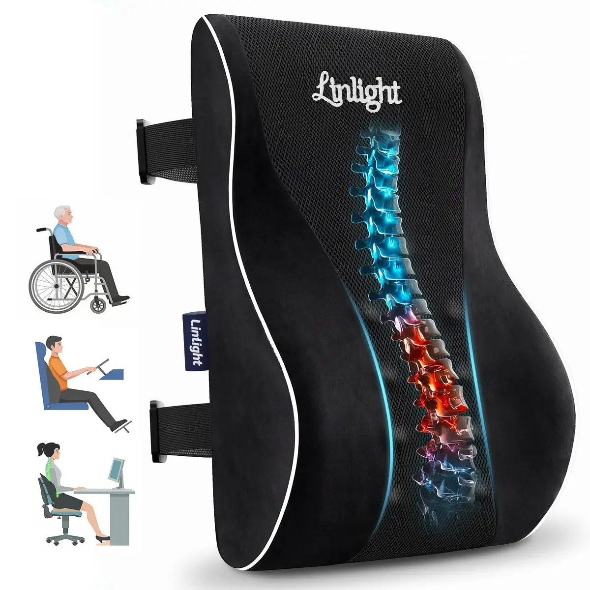 Almofada Lombar Ortopédica Ergonômic Para Coluna e Costas | Tecido de Malha, para Casa, Escritórios, Carros e Cadeiras de Rodas