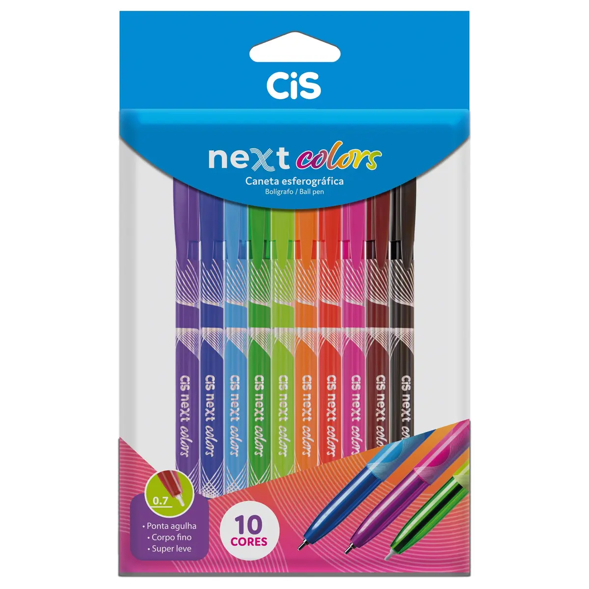 CIS NEXT Caneta Esferografica - 0.7 mm - Estojo com 10 unidades - Cores sortidas