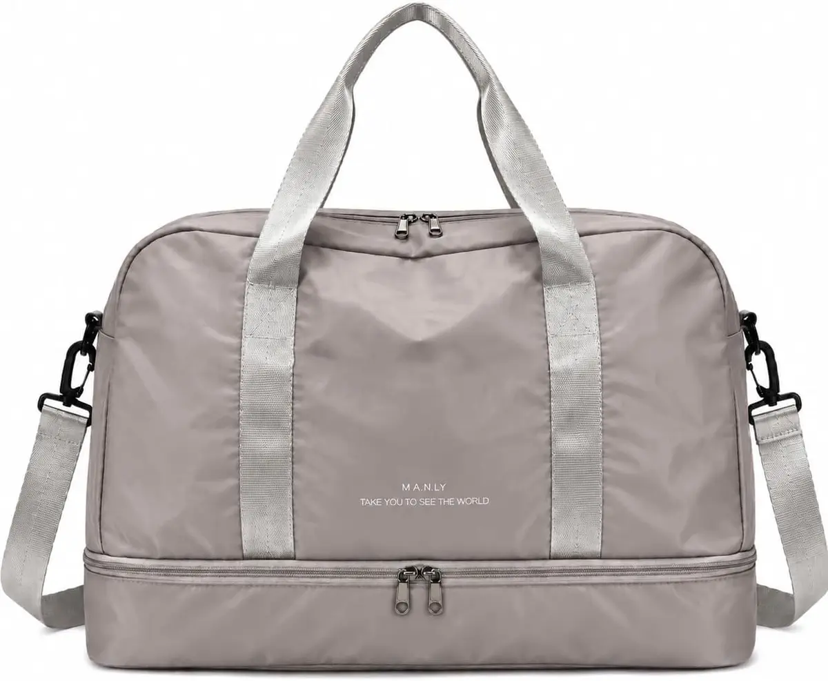 Bolsa de Viagem com Compartimento para Sapatos, Alça Transversal - Mala Esportiva para Academia e Viagens (Cinza) - 1
