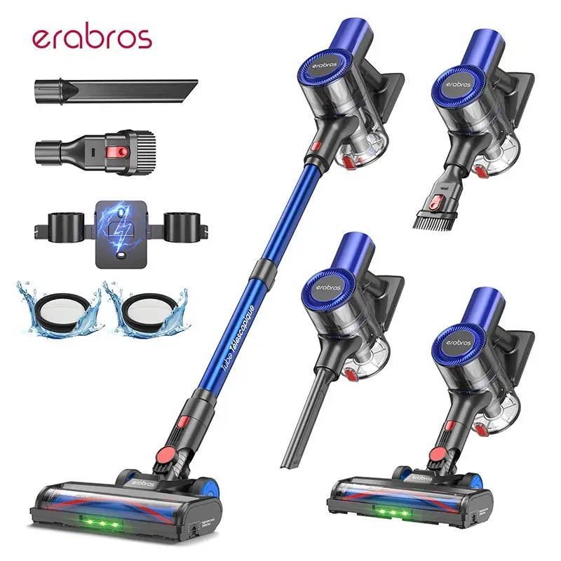 Aspirador de Pó Sem Fio Erabros EV2 450W 55kpa, Alta Potência de Sucção, Aspirador Portátil para Casa Inteligente com Display LED para Piso e Carpete