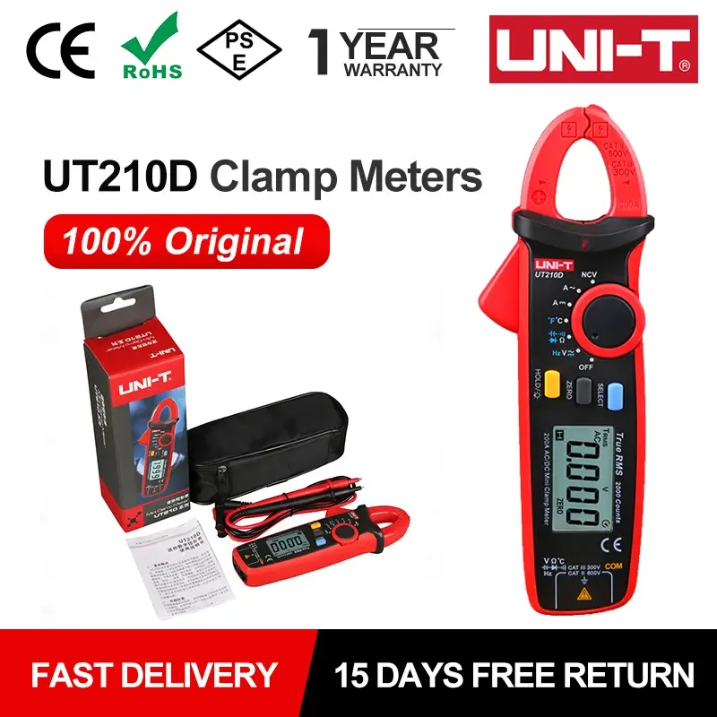 UNI-T medidor de braçadeira digital ut210e ut210d ac corrente mini braçadeira multímetro true rms alicate amperímetro ut210c faixa automática - 1