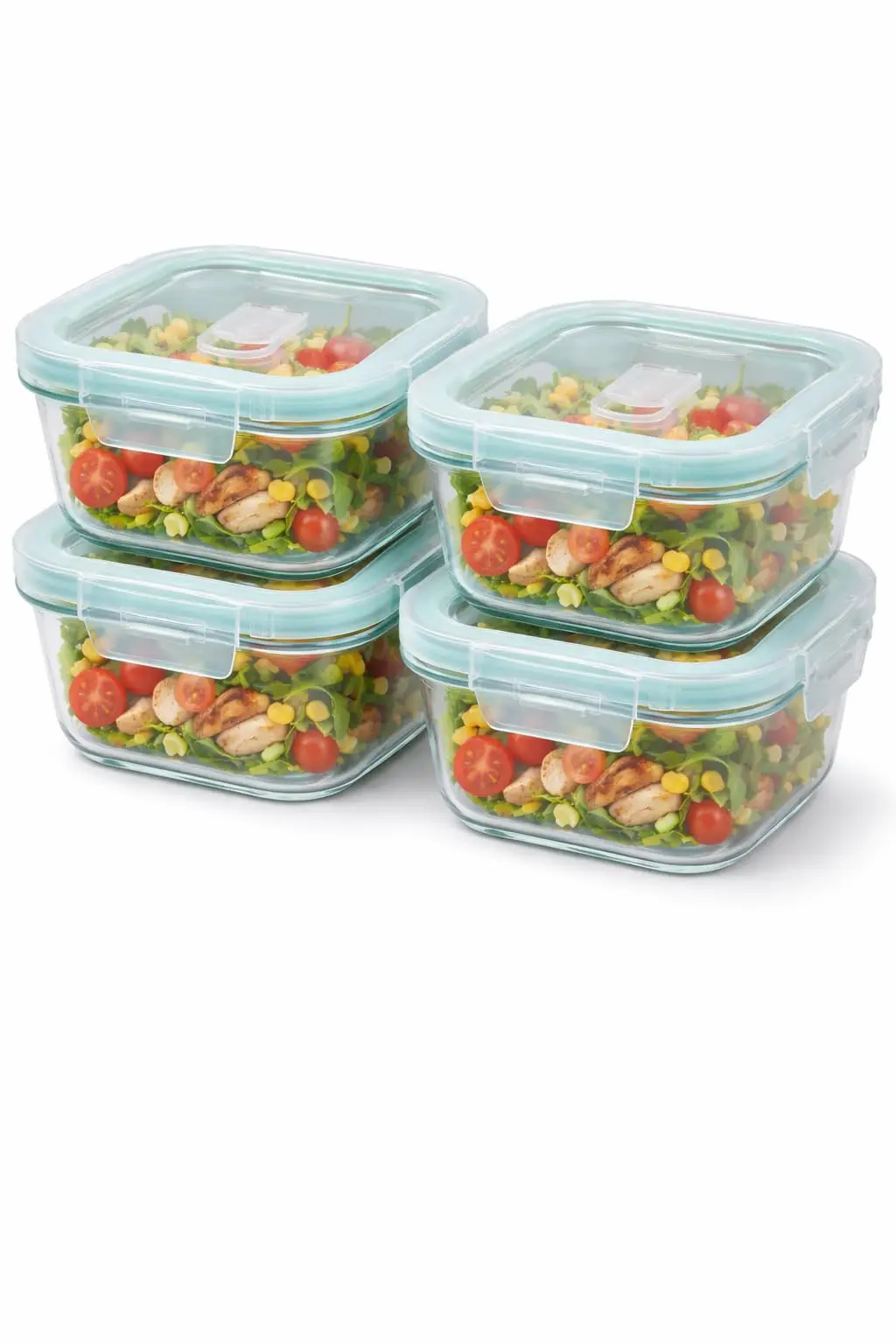 Kit 4 Potes de Vidro Hermético 500ml com Tampa e Travas Antivazamento, Marmitas Médias com Vedação em Silicone, Empilháveis, Micro-ondas, Freezer e Forno (Verde)