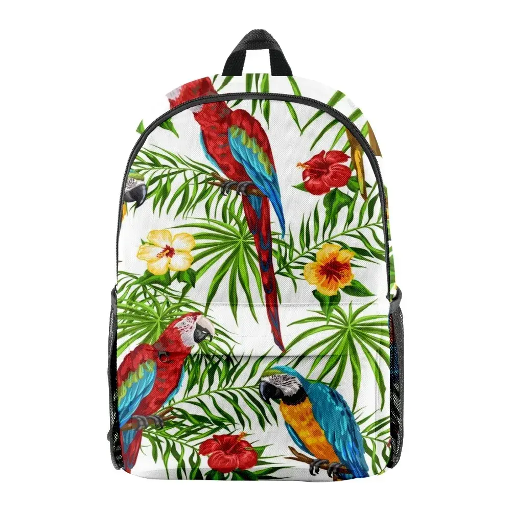 Mochilas escolares juvenis com desenhos animados, unissex, com estampa de flores, pássaros, papagaio, bolsas de viagem, impressão 3D, oxford, à prova d'água, mochilas de ombro para notebook