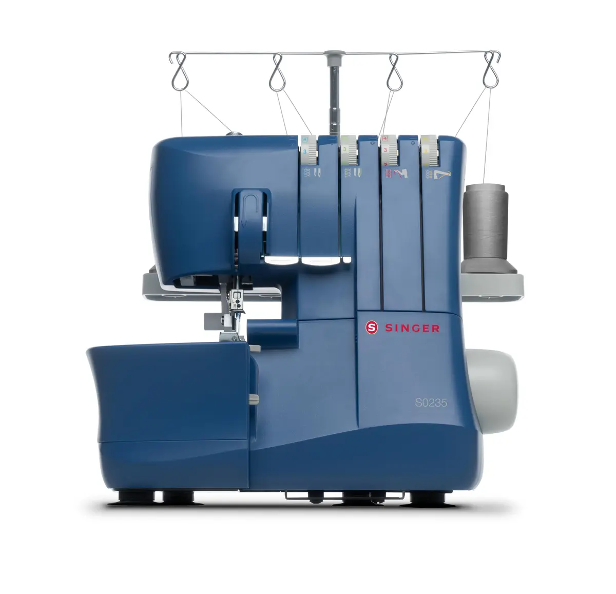 Máquina Overlock SINGER S0235 127 Volts Estrutura em Metal Bainha Enrolada | 4 linhas, até 1.300 pontos/minuto, bainha enrolada, braço livre, LED e ajustes de largura e comprimento. - 1